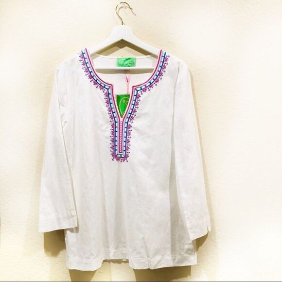 Embroidered linen cotton tropical top beach wear - Picture 1 of 8